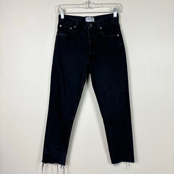 Agolde Button Fly Frayed Hem  Jamie High Rise Classic Jeans in Black - Picture 1 of 13